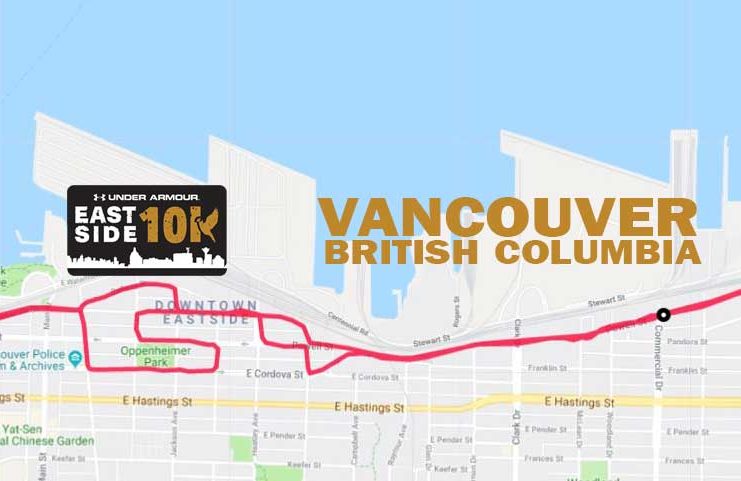 Route and logo for Under Armour Eastside 10K in Vancouver.