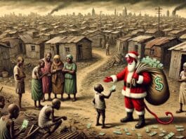 Image depicting the devil dressed as Santa (online scammer) taking advantage of society through false promises and incentives of financial gain. (AI Generated)
